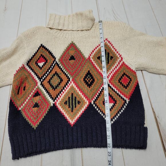 Vintage Jeanne Pierre knit diamond southwestern aztec turtleneck sweater art - Picture 4 of 10